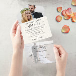 Invitación Todo En Uno Elegante 2 Crema de recepción de boda fotográfica<br><div class="desc">Elegante color crema clara o invitación boda privada e invitación a la boda con una tarjeta postal RSVP desgarradora para una conveniente respuesta sin sobre de sus invitados. Este diseño presenta su foto en el flap interior superior, "Feliz eterno después del Fiesta" en una mezcla de tipografía simple y un...</div>