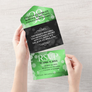 Invitación Todo En Uno Elegante 38° aniversario de Boda Esmeralda