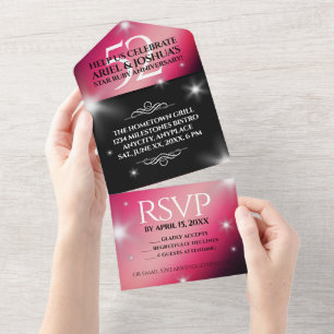 Invitación Todo En Uno Elegante 52° Aniversario del Boda de Ruby