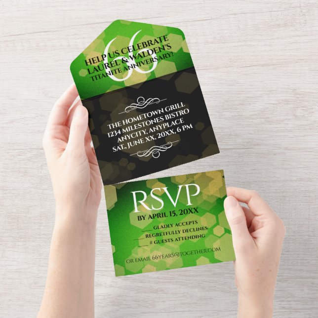 Invitación Todo En Uno Elegante 66º aniversario del Boda Titanita (desgarro)