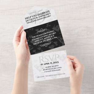 Invitación Todo En Uno Elegante 75º Aniversario de Bodas de Diamante