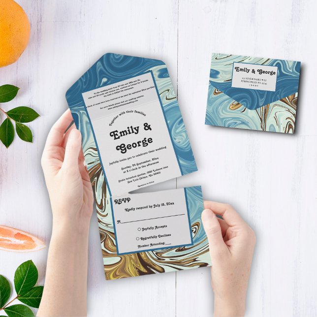 Invitación Todo En Uno Elegante acuarela Azul Resumen Boda artístico (Subido por el creador)