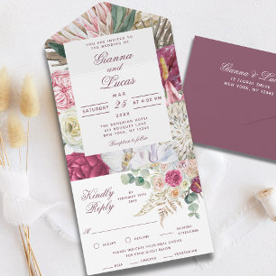 Invitación Todo En Uno Elegante acuarela Boho Floral Country Wedding