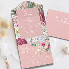 Invitación Todo En Uno Elegante acuarela Boho Floral Country Wedding
