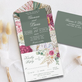 Invitación Todo En Uno Elegante acuarela Boho Floral Country Wedding All