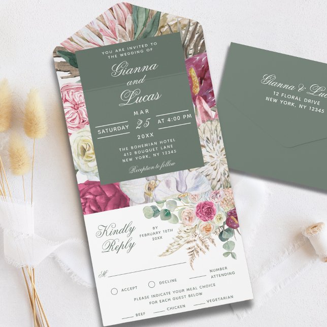 Invitación Todo En Uno Elegante acuarela Boho Floral Country Wedding All (Subido por el creador)