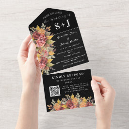 Invitación Todo En Uno Elegante acuarela Earthy Floral Wedding RSVP