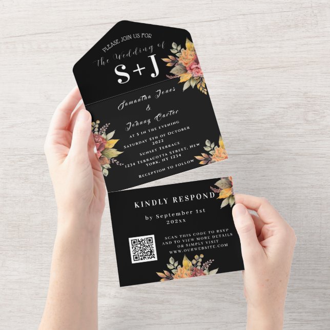 Invitación Todo En Uno Elegante acuarela Earthy Floral Wedding RSVP (desgarro)