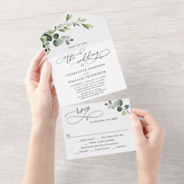 Invitación Todo En Uno Elegante acuarela Eucalyptus Greenery Boda