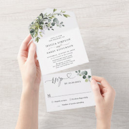 Invitación Todo En Uno Elegante acuarela Eucalyptus Greenery Boda