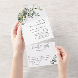 Invitación Todo En Uno Elegante acuarela Eucalyptus Greenery Boda