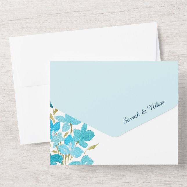 Invitación Todo En Uno Elegante acuarela Flor De Flor Silvestre De Azul (Reverso )