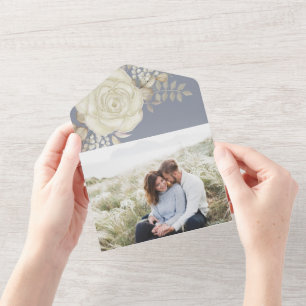 Invitación Todo En Uno Elegante acuarela Floral Marfil Foliage Foto