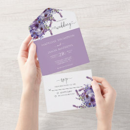 Invitación Todo En Uno Elegante acuarela Floral Purple Lavender