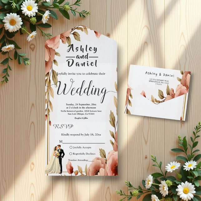 Invitación Todo En Uno Elegante acuarela Floral Romántica Pareja Boda (Subido por el creador)