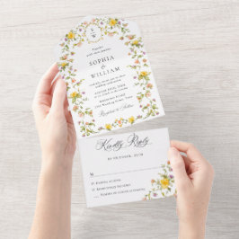 Invitación Todo En Uno Elegante acuarela Flores salvajes Boda floral