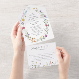 Invitación Todo En Uno Elegante acuarela Flores salvajes Boda floral