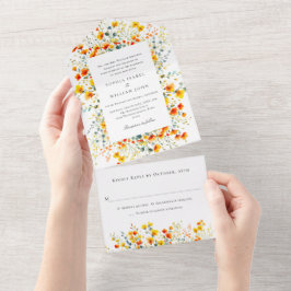 Invitación Todo En Uno Elegante acuarela Flores salvajes Boda floral