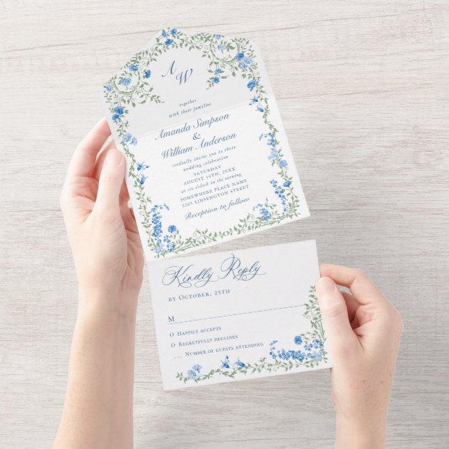 Invitación Todo En Uno Elegante acuarela Flores salvajes Boda floral (desgarro)
