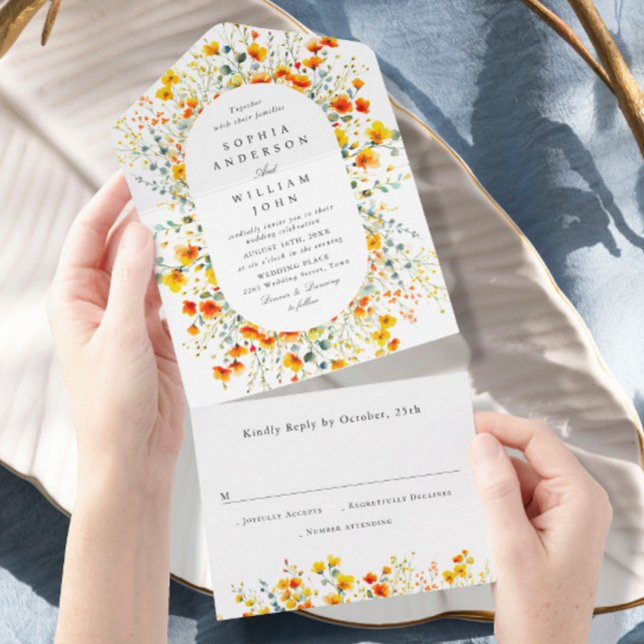 Invitación Todo En Uno Elegante acuarela Flores salvajes Boda floral (Subido por el creador)
