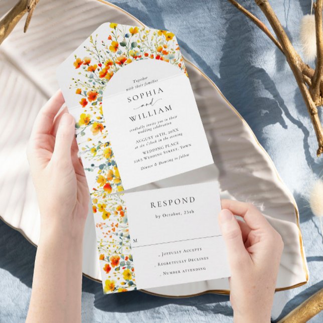 Invitación Todo En Uno Elegante acuarela Flores salvajes Boda floral (Subido por el creador)