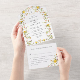 Invitación Todo En Uno Elegante acuarela Flores salvajes Boda floral