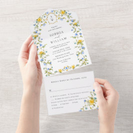 Invitación Todo En Uno Elegante acuarela Flores salvajes Boda floral