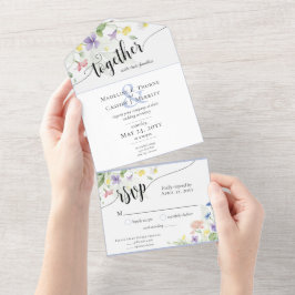 Invitación Todo En Uno Elegante acuarela Flores salvajes Boho Floral Boda