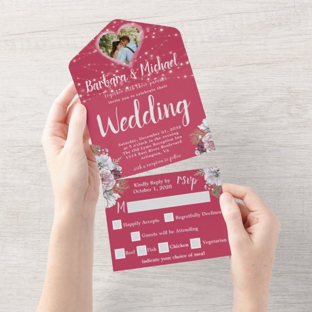 Invitación Todo En Uno Elegante acuarela Foto romántica (desgarro)