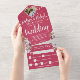 Invitación Todo En Uno Elegante acuarela Foto romántica