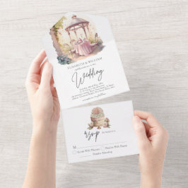 Invitación Todo En Uno Elegante acuarela Garden Wedding Rsvp