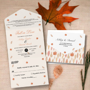 Invitación Todo En Uno Elegante acuarela hojas de otoño Boda floral