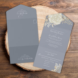 Invitación Todo En Uno Elegante acuarela Marfil Crema Floral Rosa Foliage