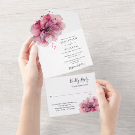 Invitación Todo En Uno Elegante acuarela Rosa Dusty Floral