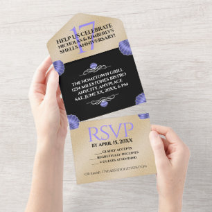 Invitación Todo En Uno Elegante aniversario Boda de 17 conchas