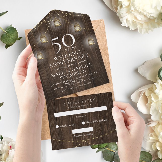 Invitación Todo En Uno Elegante aniversario rústico 50° Boda (Subido por el creador)