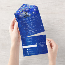 Elegante árbol de hoja de corazón azul real boda t