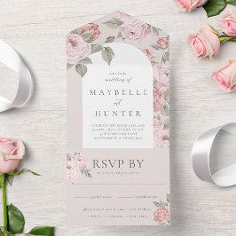 Invitación Todo En Uno Elegante Arco acuarela Color de color rosa Peony F