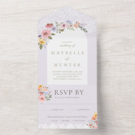 Invitación Todo En Uno Elegante Arco Acuarela Flores Silvestres Madera