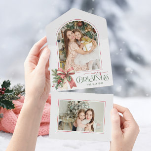 Invitación Todo En Uno Elegante Arco de Coqueta con Feliz Navidad Foto