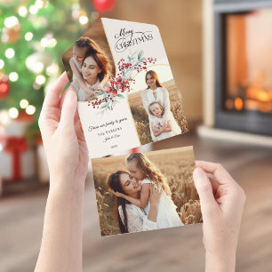 Invitación Todo En Uno Elegante Arco de oro floral navideño 2-Foto