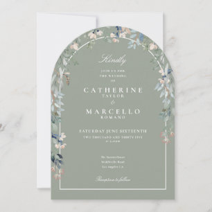 Invitación Todo en uno elegante arco floral de boda verde sal