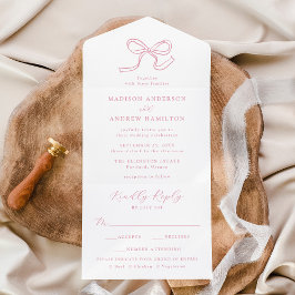 Invitación Todo En Uno Elegante Arcoiris Rosa de Boda