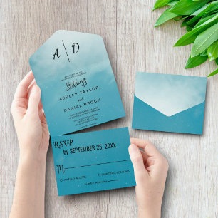 Invitación Todo En Uno Elegante azul romántico todo en una boda Invitació