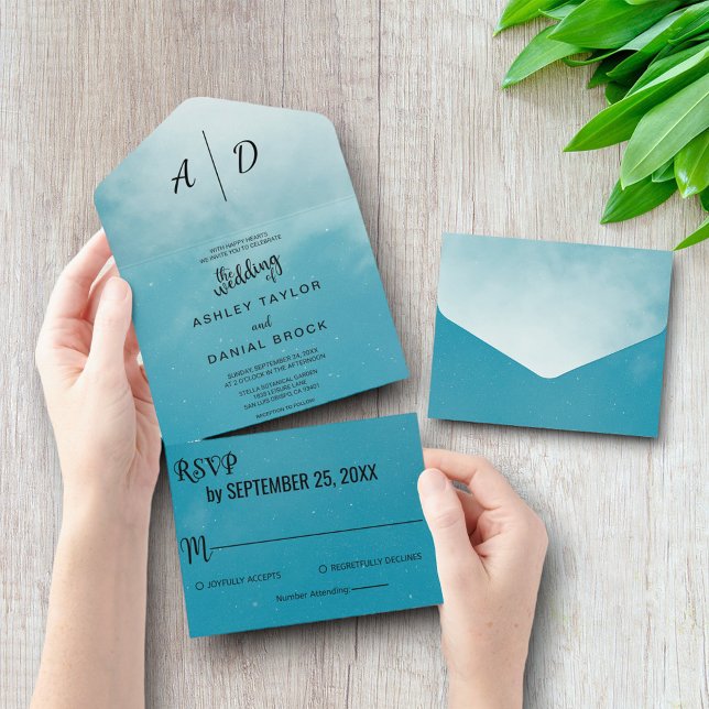 Invitación Todo En Uno Elegante azul romántico todo en una boda Invitació (Subido por el creador)