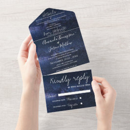 Invitación Todo En Uno Elegante Bajo Las Estrellas Tema Monograma Boda