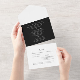 Invitación Todo En Uno Elegante blanco y negro dos lugares simple todo en