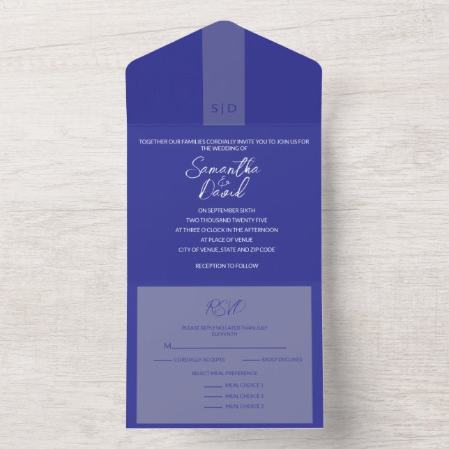 Invitación Todo En Uno Elegante Blue All in One Wedding Invitation (Interior)
