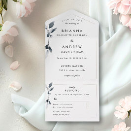 Invitación Todo En Uno Elegante Blue Botanical All in One Wedding Invite