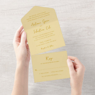 Invitación Todo En Uno Elegante Boda Amarillo Mantequilla Moderno